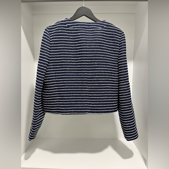 NWT J Crew Tweed Lady Jacket Antique Navy Ivory Stripe $228 size 14 gold button - Picture 7 of 12